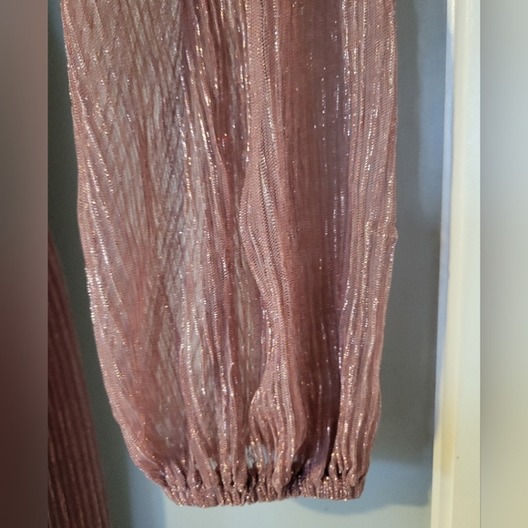 Pink sparkle long sleeve v-neck maxi dress, size L - Picture 2 of 6